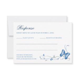 Blue Butterflies & Swirls Quinceanera RSVP Card