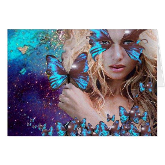BLUE BUTTERFLY IN TEAL GREEN GOLD SPARKLES