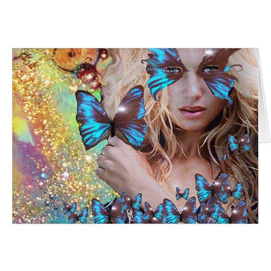 BLUE BUTTERFLY IN TEAL GREEN GOLD SPARKLES