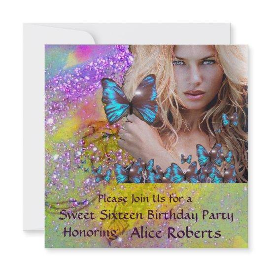 BLUE BUTTERFLY SWEET 16 PARTY  MONOGRAM,Champagne