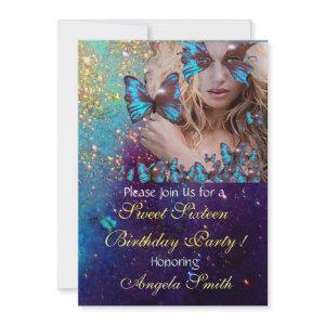 BLUE BUTTERFLY SWEET 16 PARTY  MONOGRAM,GOLD
