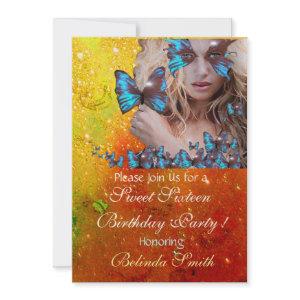 BLUE BUTTERFLY SWEET 16 PARTY  MONOGRAM,GOLD