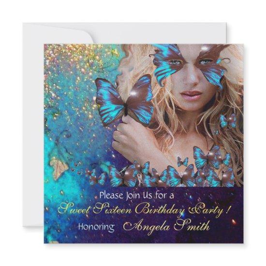 BLUE BUTTERFLY SWEET 16 PARTY  MONOGRAM,GOLD