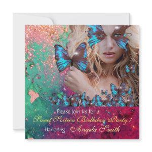 BLUE BUTTERFLY SWEET 16 PARTY  MONOGRAM,GOLD
