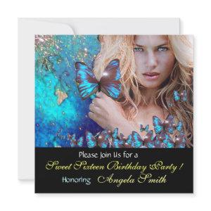 BLUE BUTTERFLY SWEET 16 PARTY  MONOGRAM,GOLD