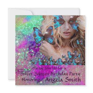 BLUE BUTTERFLY SWEET 16 PARTY  MONOGRAM,GOLD