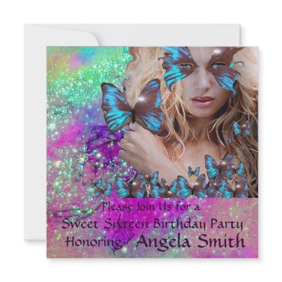 BLUE BUTTERFLY SWEET 16 PARTY  MONOGRAM,GOLD