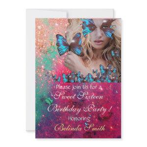 BLUE BUTTERFLY SWEET 16 PARTY  MONOGRAM,GOLD