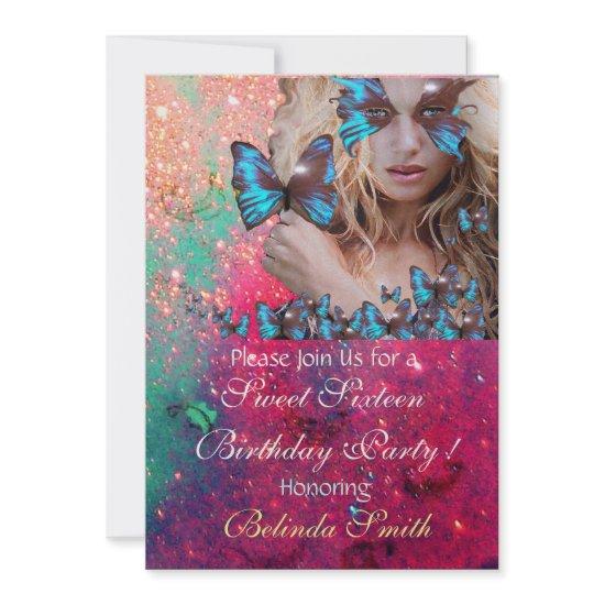 BLUE BUTTERFLY SWEET 16 PARTY  MONOGRAM,GOLD
