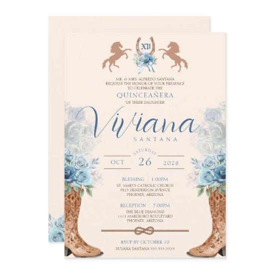 Blue Charro Western Roses Quinceanera
