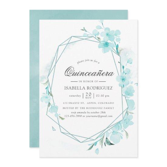 Blue Cherry Blossom Geometric Spring Quinceañera