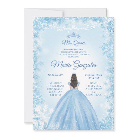 Blue Christmas Princess Quinceanera Invite