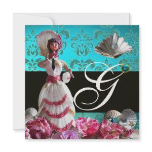 BLUE DAMASK BEACH WEDDING - BRIDAL SHOWER MONOGRAM