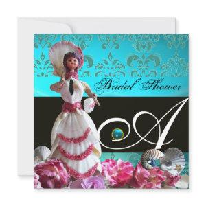 BLUE DAMASK BEACH WEDDING - BRIDAL SHOWER MONOGRAM