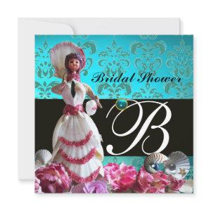 BLUE DAMASK BEACH WEDDING - BRIDAL SHOWER MONOGRAM