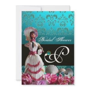 BLUE DAMASK BEACH WEDDING - BRIDAL SHOWER MONOGRAM
