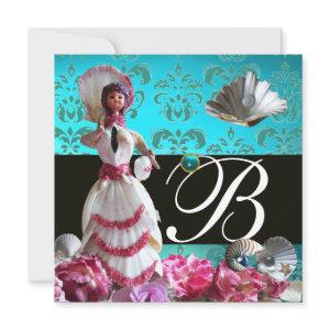 BLUE DAMASK BEACH WEDDING - BRIDAL SHOWER MONOGRAM