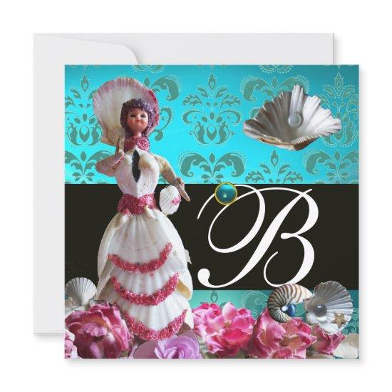 BLUE DAMASK BEACH WEDDING - BRIDAL SHOWER MONOGRAM