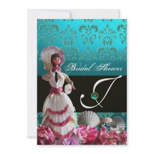 BLUE DAMASK BEACH WEDDING - BRIDAL SHOWER MONOGRAM