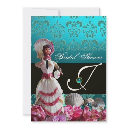 BLUE DAMASK BEACH WEDDING - BRIDAL SHOWER MONOGRAM