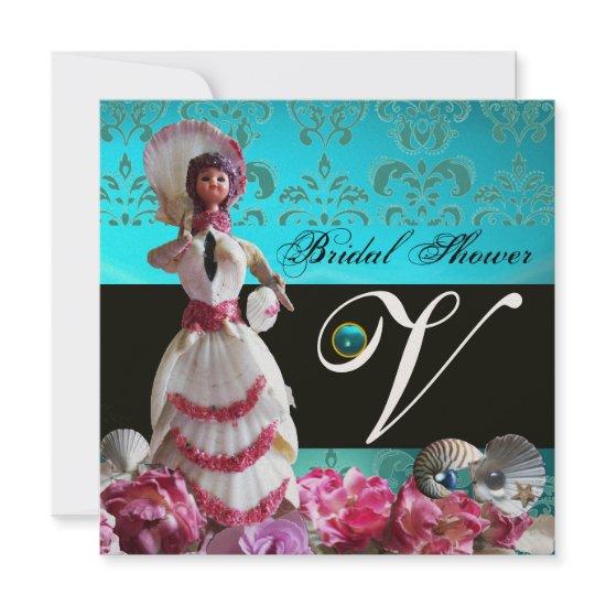 BLUE DAMASK BEACH WEDDING - BRIDAL SHOWER MONOGRAM
