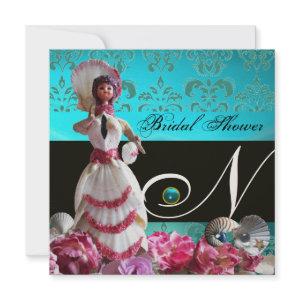 BLUE DAMASK BEACH WEDDING - BRIDAL SHOWER MONOGRAM