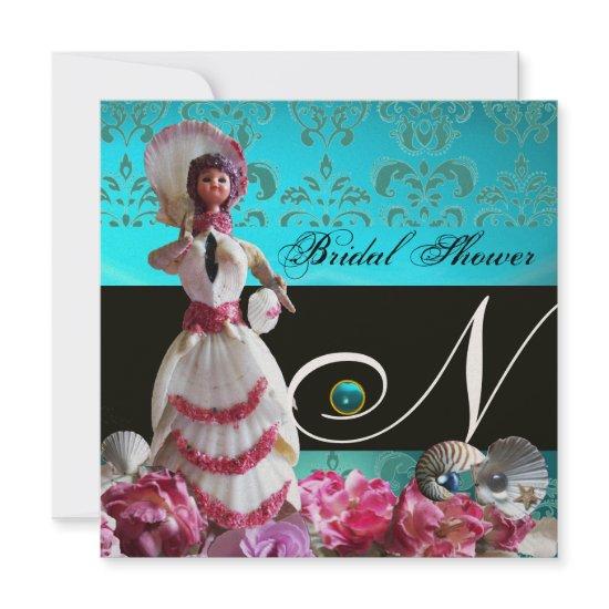 BLUE DAMASK BEACH WEDDING - BRIDAL SHOWER MONOGRAM