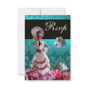 BLUE DAMASK BEACH WEDDING - BRIDAL SHOWER RSVP