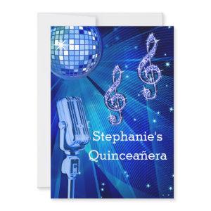 Blue Disco Ball and Retro Microphone Quinceañera