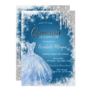Blue Dress Glitter Drips Quinceañera