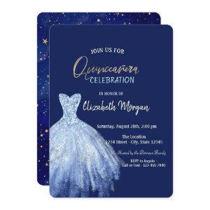Blue Dress Stars Galaxy Navy Blue Quinceañera