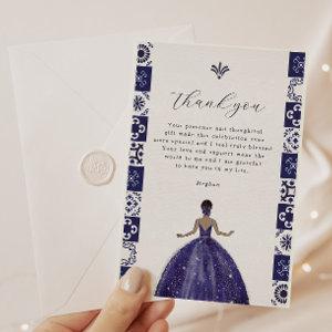 Blue Dress Wall Tiles Quinceañera Thank You Card