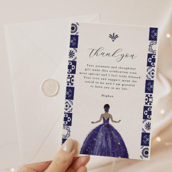 Blue Dress Wall Tiles Quinceañera Thank You Card