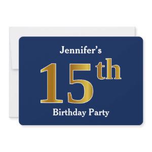 Blue, Faux Gold 15th Birthday Party + Custom Name