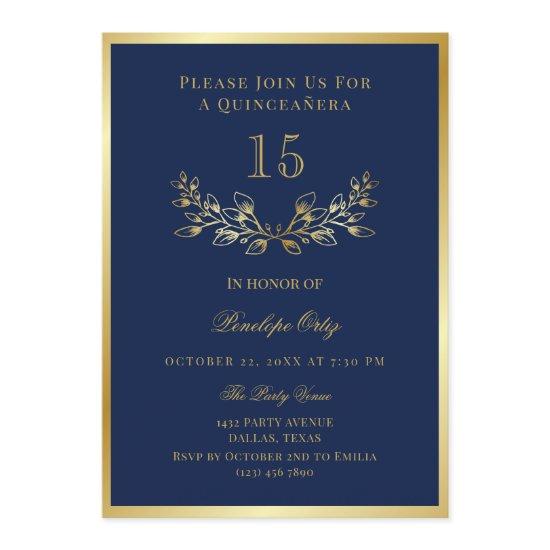 Blue Faux Gold Wreath Quinceañera