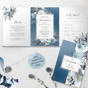 Blue Floral All in One Quinceañera with RSVP Tri-Fold