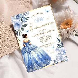 Blue Floral Dress Butterfly Quinceañera