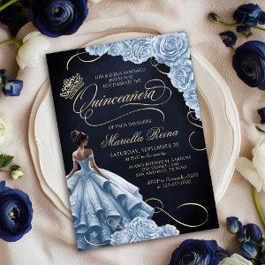 Blue Floral Dress Quinceañera