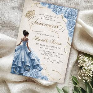 Blue Floral Dress Quinceañera
