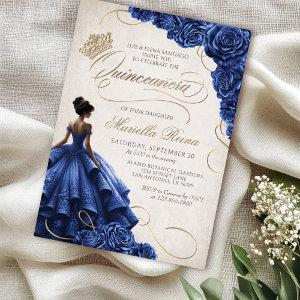 Blue Floral Dress Quinceañera