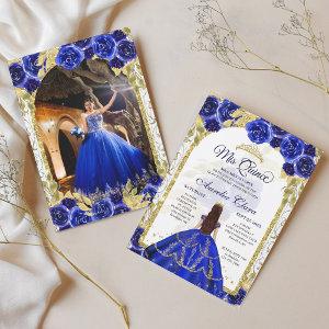 Blue Floral Princess Gold Arch Quinceanera Photo
