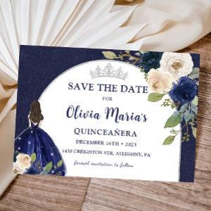 Blue Floral Princess Quinceañera Save The Date