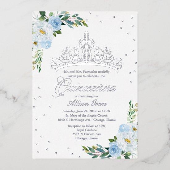 Blue Floral Quinceanera Foil