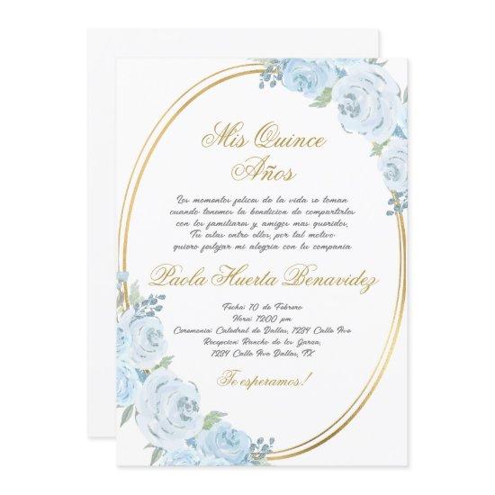 Blue floral Quinceanera  in Spanish