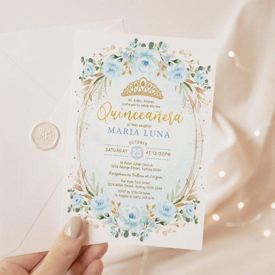 Blue Floral Quinceañera Mis Quince 15th Birthday