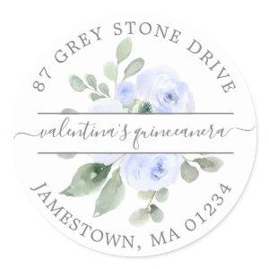 Blue Floral Quinceanera Return Address Label