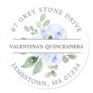 Blue Floral Quinceanera Return Address Label