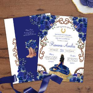 Blue Floral Rustic Charro Western Quinceañera