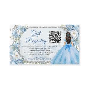Blue Floral Silver Quinceañera QR Gift Registry Enclosure Card
