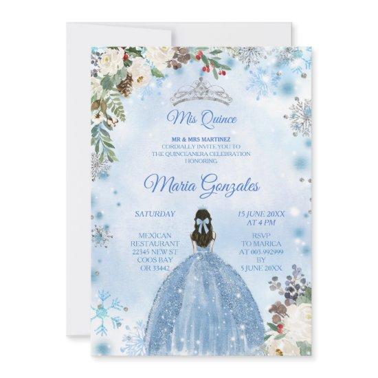 Blue Floral & Winter Holiday Mis Quince Birthday